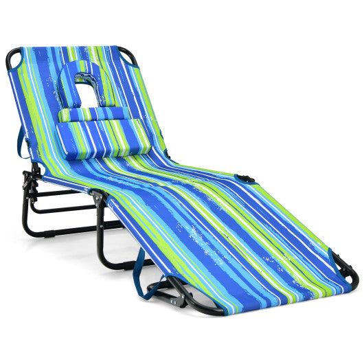 Beach Chaise Lounge Chair with Face Hole and Removable Pillow-Blue & Green at Set Shop and Smile