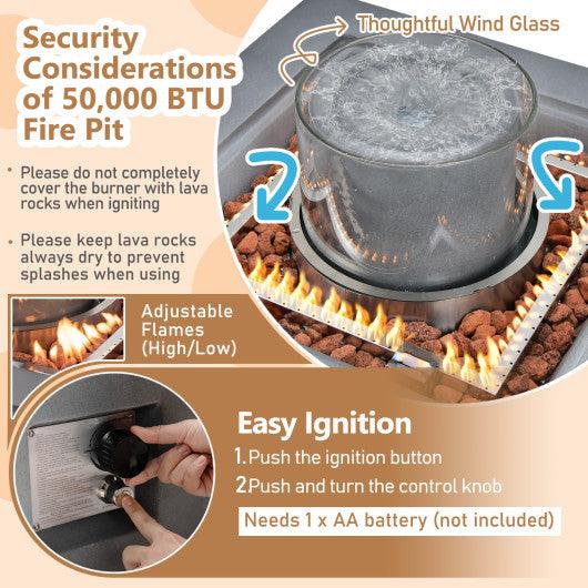 28 Inch 50000 BTU Patio Square Propane Fire Pit with PVC Cover-Gray at Set Shop and Smile