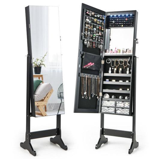 Free Standing Full Length Jewelry Armoire with Lights-Black at Set Shop and Smile