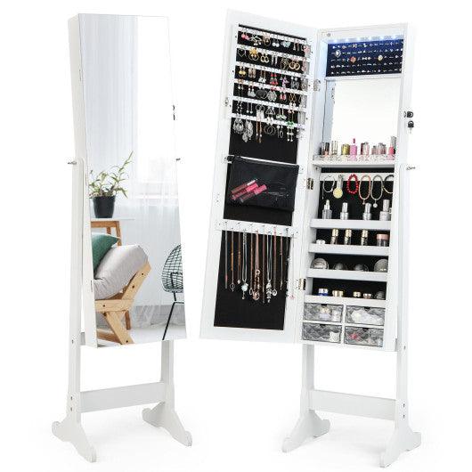 Free Standing Full Length Jewelry Armoire with Lights-White at Set Shop and Smile