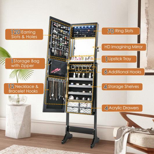 Free Standing Full Length Jewelry Armoire with Lights-Black at Set Shop and Smile