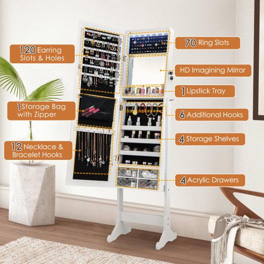 Free Standing Full Length Jewelry Armoire with Lights-White at Set Shop and Smile