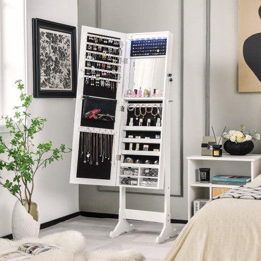 Free Standing Full Length Jewelry Armoire with Lights-White at Set Shop and Smile