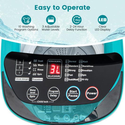 7.7 lbs Full-Automatic Washing Machine with 10 Washing Programs-Blue at Set Shop and Smile