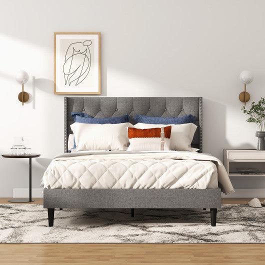 Full/Queen Size Upholstered Platform Bed with Button Tufted Headboard-Full Size at Set Shop and Smile