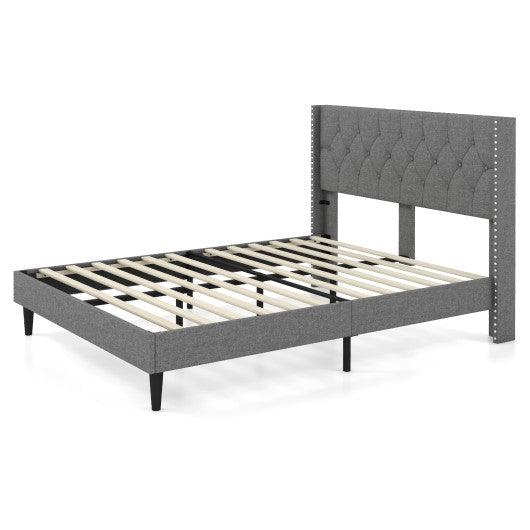 Full/Queen Size Upholstered Platform Bed with Button Tufted Headboard-Full Size at Set Shop and Smile