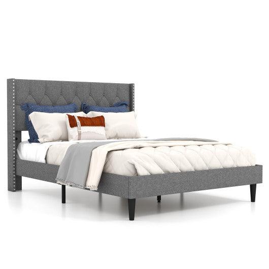 Full/Queen Size Upholstered Platform Bed with Button Tufted Headboard-Full Size at Set Shop and Smile