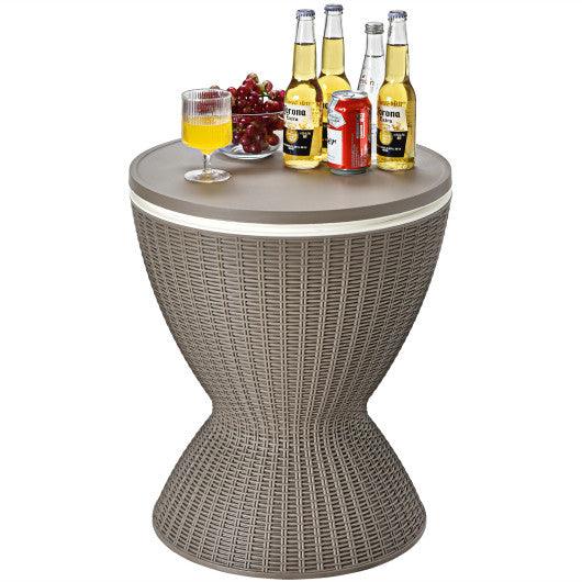 3 in 1 8 Gallon Patio Rattan Cooler Bar Table with Adjust Ice Bucket-Brown at Set Shop and Smile