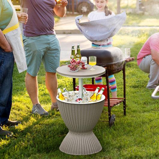 3 in 1 8 Gallon Patio Rattan Cooler Bar Table with Adjust Ice Bucket-Brown at Set Shop and Smile