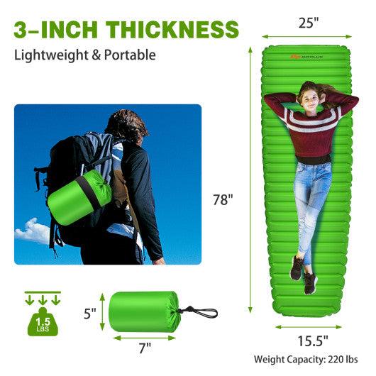 3 Inch Thick Inflatable Waterproof Camping Sleeping Pad-Green at Set Shop and Smile