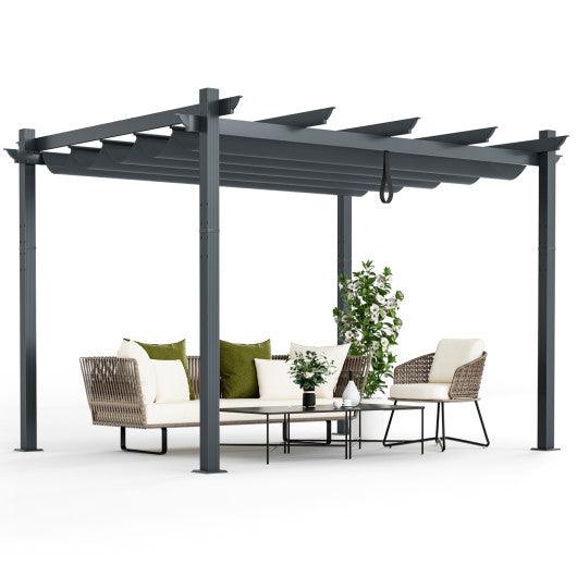 10 x 12 Feet Outdoor Aluminum Retractable Pergola Canopy Shelter Grape Trellis-Gray at Set Shop and Smile