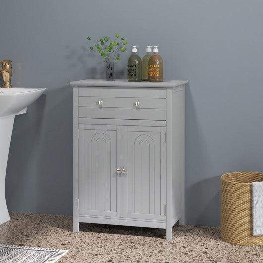Wooden Bathroom Floor Cabinet with Drawer and Adjustable Shelf-Gray at Set Shop and Smile