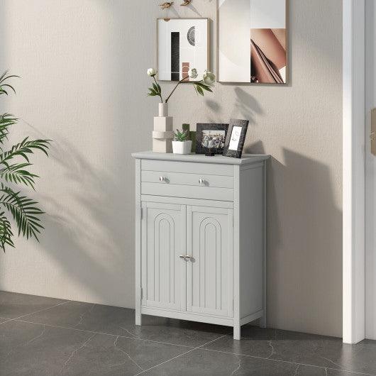 Wooden Bathroom Floor Cabinet with Drawer and Adjustable Shelf-Gray at Set Shop and Smile