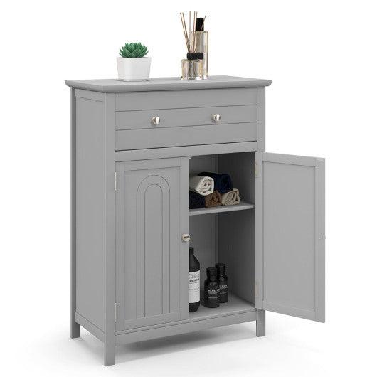 Wooden Bathroom Floor Cabinet with Drawer and Adjustable Shelf-Gray at Set Shop and Smile