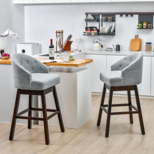 Set of 2 Swivel Bar Stools with Rubber Wood Legs and Padded Back-Gray at Set Shop and Smile