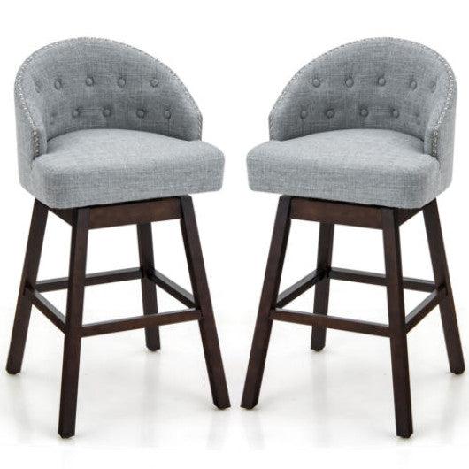 Set of 2 Swivel Bar Stools with Rubber Wood Legs and Padded Back-Gray at Set Shop and Smile