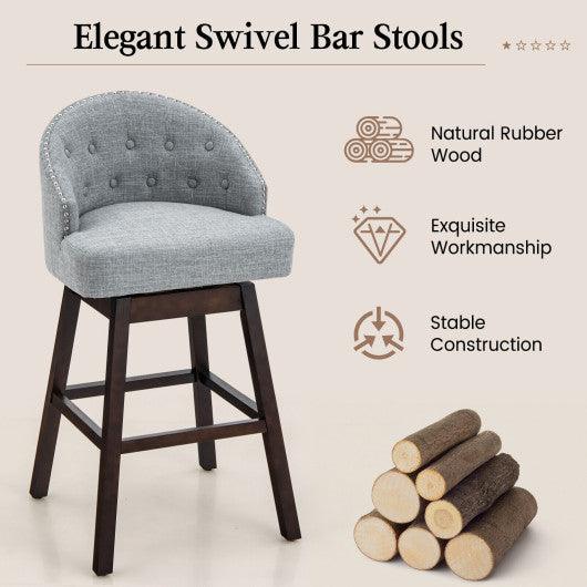 Set of 2 Swivel Bar Stools with Rubber Wood Legs and Padded Back-Gray at Set Shop and Smile