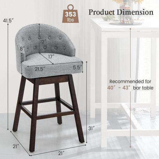 Set of 2 Swivel Bar Stools with Rubber Wood Legs and Padded Back-Gray at Set Shop and Smile