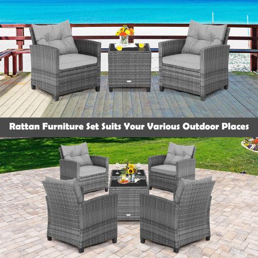 3 Pieces Outdoor Wicker Conversation Set with Tempered Glass Tabletop-Gray at Set Shop and Smile