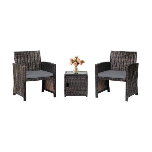 3 Pieces Patio Wicker Furniture Set with Storage Table and Protective Cover-Gray at Set Shop and Smile