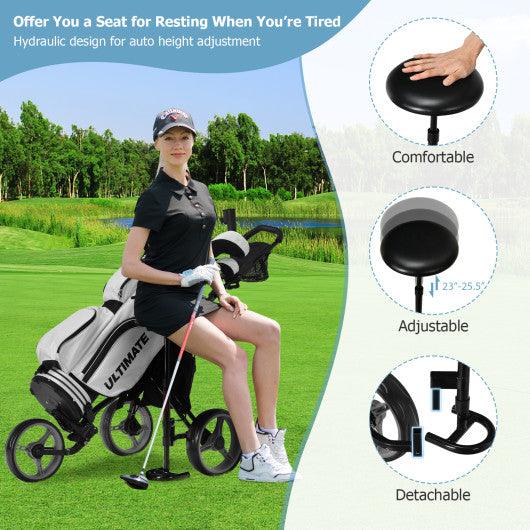 3 Wheels Folding Golf Push Cart with Seat Scoreboard and Adjustable Handle-Gray at Set Shop and Smile