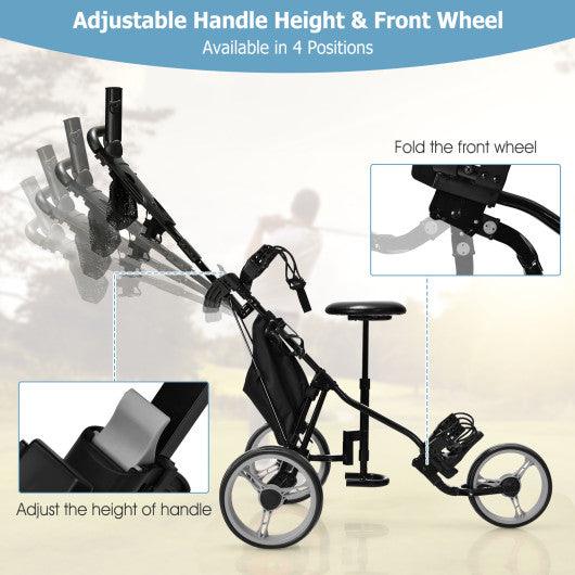 3 Wheels Folding Golf Push Cart with Seat Scoreboard and Adjustable Handle-Gray at Set Shop and Smile