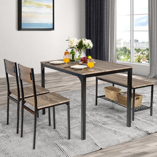 4 Pieces Rustic Dining Table Set with 2 Chairs and Bench-Gray at Set Shop and Smile