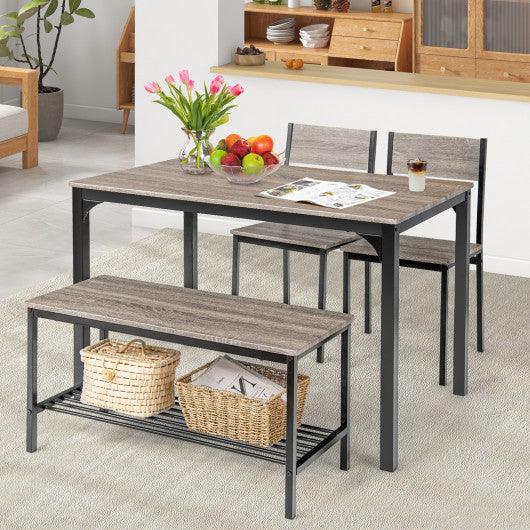 4 Pieces Rustic Dining Table Set with 2 Chairs and Bench-Gray at Set Shop and Smile