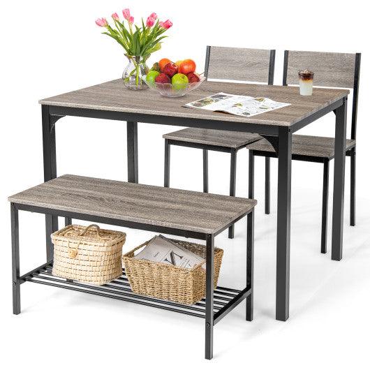 4 Pieces Rustic Dining Table Set with 2 Chairs and Bench-Gray at Set Shop and Smile