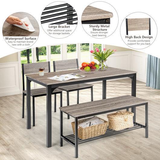 4 Pieces Rustic Dining Table Set with 2 Chairs and Bench-Gray at Set Shop and Smile