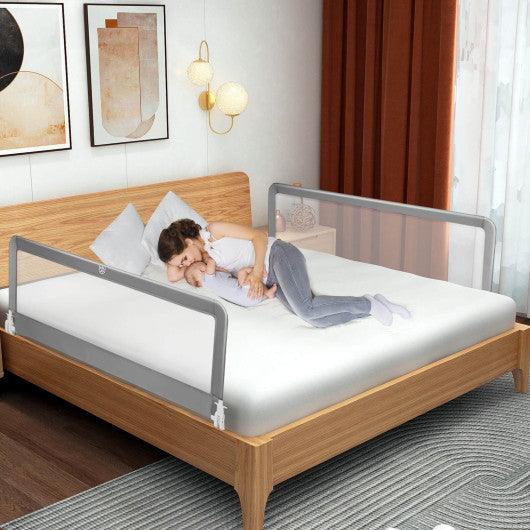 59 Inch Folding Breathable Baby Bed Rail Guard with Safety Strap-Gray at Set Shop and Smile