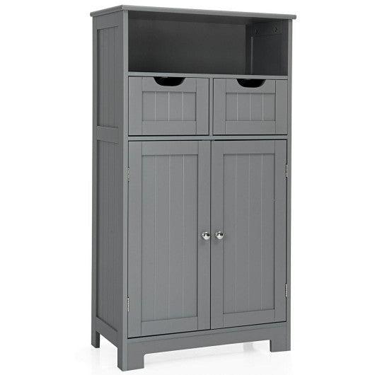 Bathroom Wooden Side Cabinet with 2 Drawers and 2 Doors-Gray at Set Shop and Smile