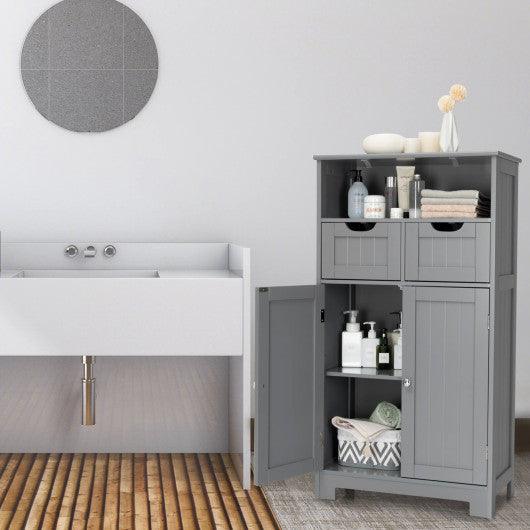 Bathroom Wooden Side Cabinet with 2 Drawers and 2 Doors-Gray at Set Shop and Smile