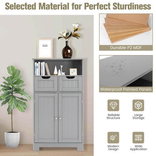 Bathroom Wooden Side Cabinet with 2 Drawers and 2 Doors-Gray at Set Shop and Smile