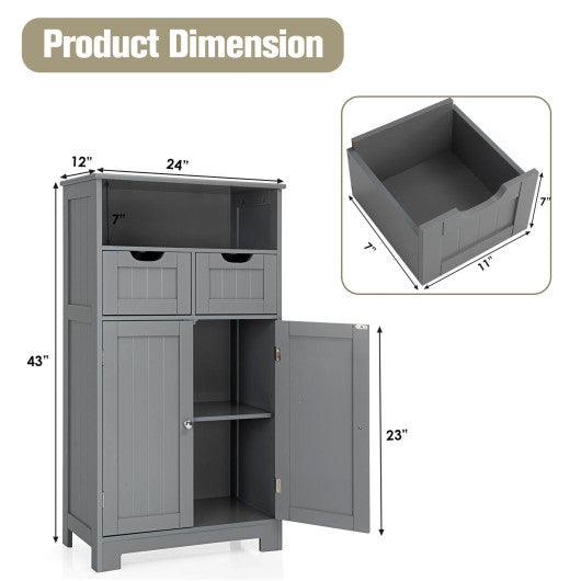 Bathroom Wooden Side Cabinet with 2 Drawers and 2 Doors-Gray at Set Shop and Smile