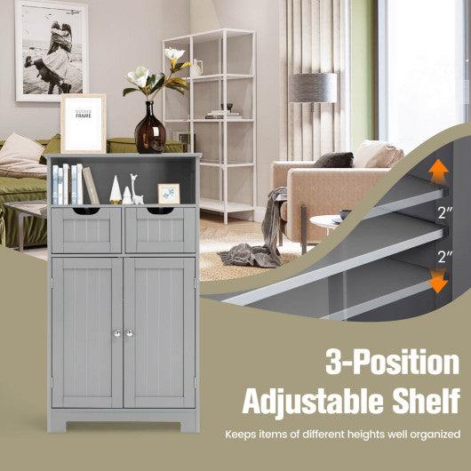 Bathroom Wooden Side Cabinet with 2 Drawers and 2 Doors-Gray at Set Shop and Smile