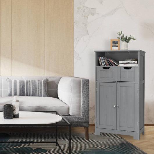 Bathroom Wooden Side Cabinet with 2 Drawers and 2 Doors-Gray at Set Shop and Smile