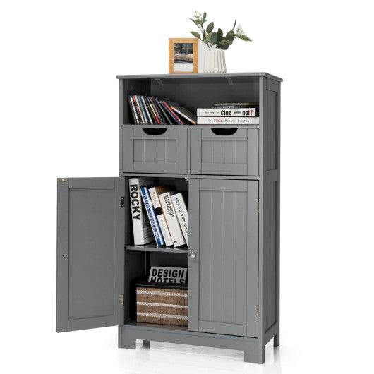 Bathroom Wooden Side Cabinet with 2 Drawers and 2 Doors-Gray at Set Shop and Smile