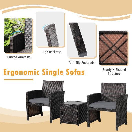 3 Pieces Patio Wicker Furniture Set with Storage Table and Protective Cover-Gray at Set Shop and Smile