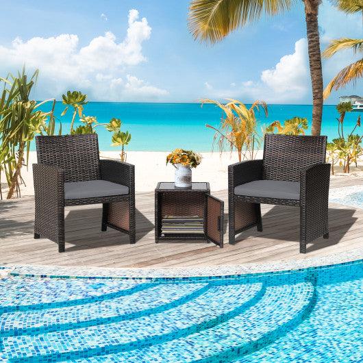 3 Pieces Patio Wicker Furniture Set with Storage Table and Protective Cover-Gray at Set Shop and Smile