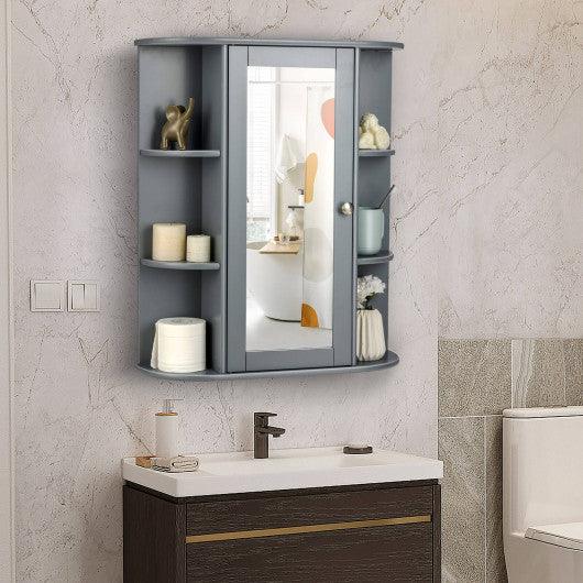 Bathroom Single Door Shelves Wall Mount Cabinet with Mirror-Gray at Set Shop and Smile
