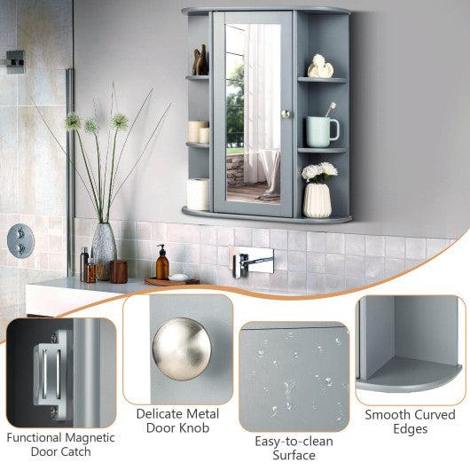 Bathroom Single Door Shelves Wall Mount Cabinet with Mirror-Gray at Set Shop and Smile