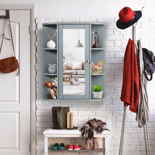 Bathroom Single Door Shelves Wall Mount Cabinet with Mirror-Gray at Set Shop and Smile