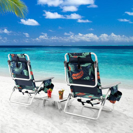 2 Packs 5-Position Outdoor Folding Backpack Beach Table Chair Reclining Chair Set-Green at Set Shop and Smile