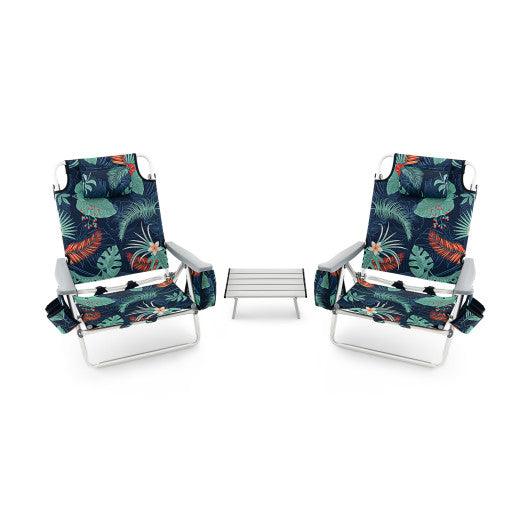 2 Packs 5-Position Outdoor Folding Backpack Beach Table Chair Reclining Chair Set-Green at Set Shop and Smile