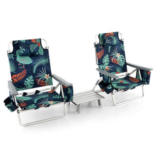 2 Packs 5-Position Outdoor Folding Backpack Beach Table Chair Reclining Chair Set-Green at Set Shop and Smile