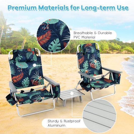2 Packs 5-Position Outdoor Folding Backpack Beach Table Chair Reclining Chair Set-Green at Set Shop and Smile