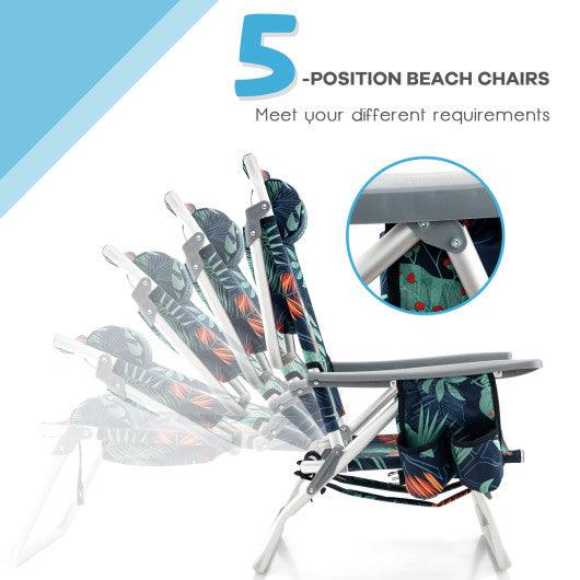 2 Packs 5-Position Outdoor Folding Backpack Beach Table Chair Reclining Chair Set-Green at Set Shop and Smile