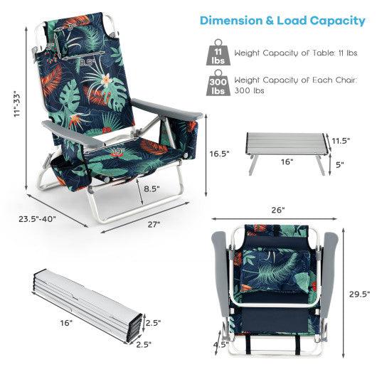 2 Packs 5-Position Outdoor Folding Backpack Beach Table Chair Reclining Chair Set-Green at Set Shop and Smile