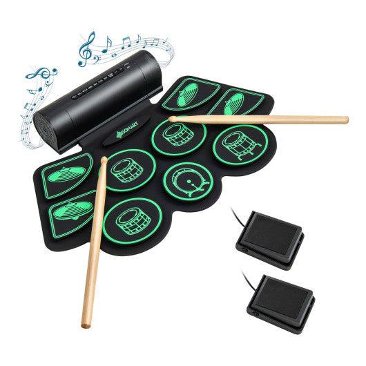 Electronic Drum Set with 2 Build-in Stereo Speakers for Kids-Green at Set Shop and Smile